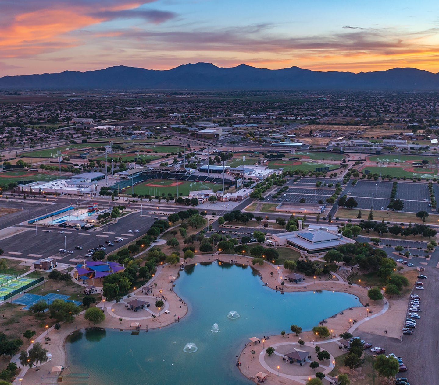 Aerial view of Surprise Arizona community recreation district